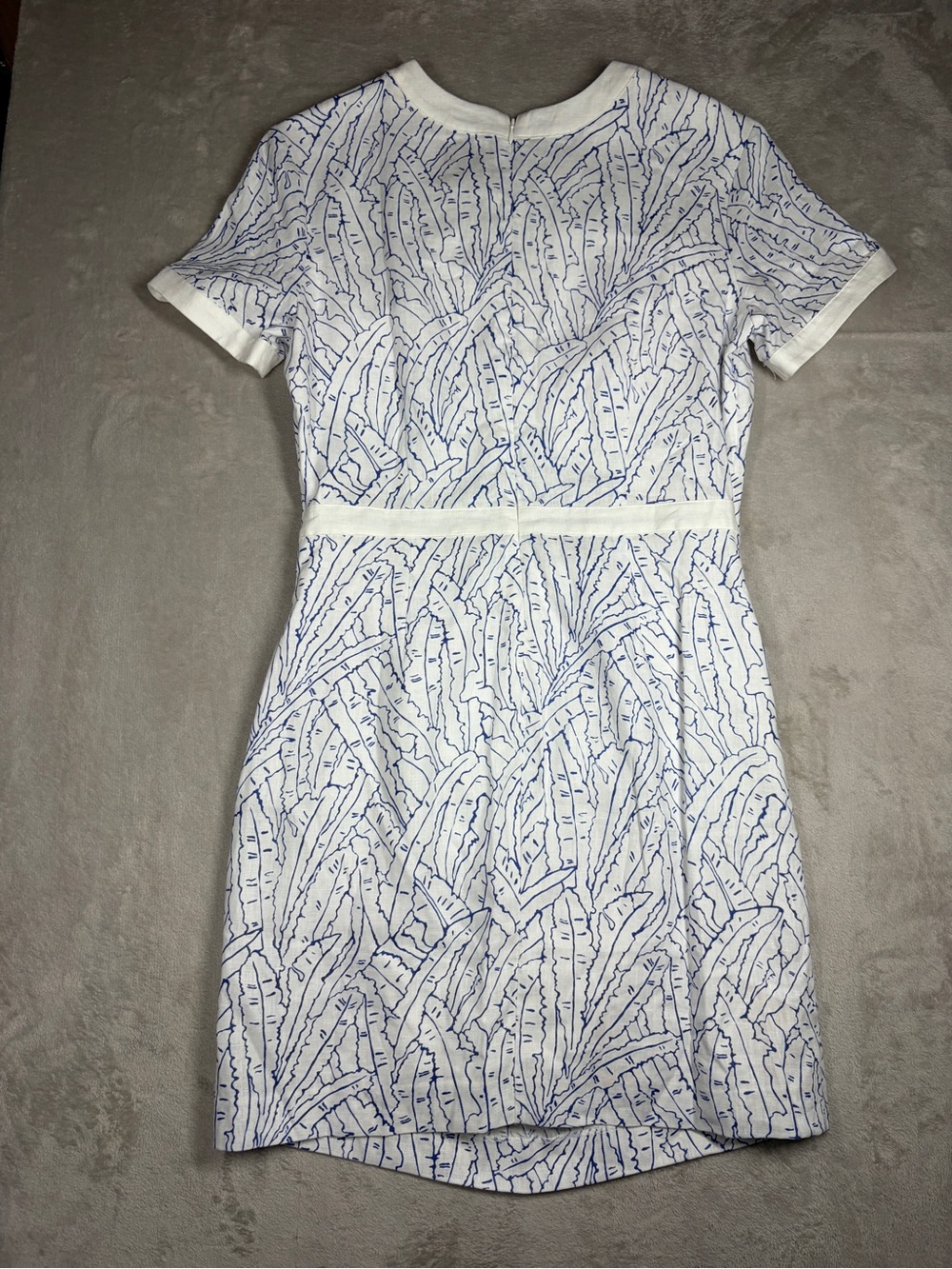 Staud Perla Blue White Palm Linen Cut Out Preppy Short Sleeve Cocktail Dress 10 - Picture 13 of 16
